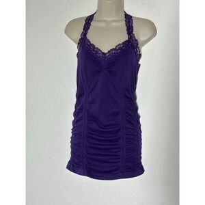 Y2K Kathy Womens Tank Top One Size Purple‎ Lace Trim Ruched Long Whimsigoth